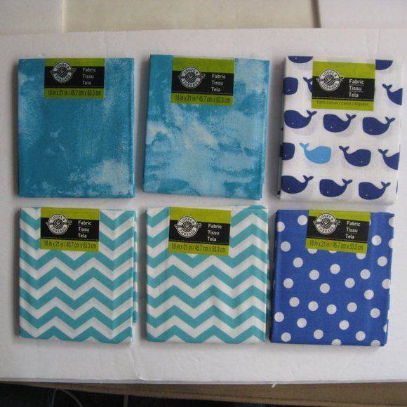 6 Loops and Threads Fabric Sheets 21" x 18" Blue Zig Zag, Whales, Polka Dots - Picture 2 of 10